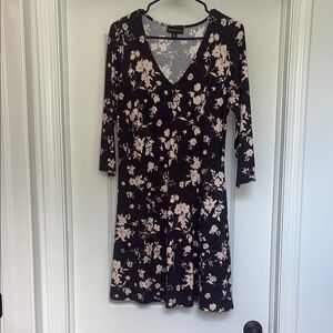 Elegant Black Floral Long Sleeve Dress